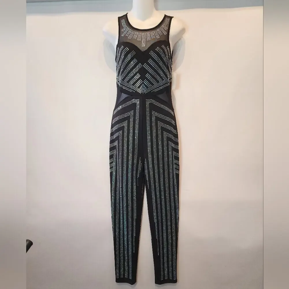 New‎ J. Our Rhinestone Jumpsuit Party Wedding Special Event Black Silver Size M